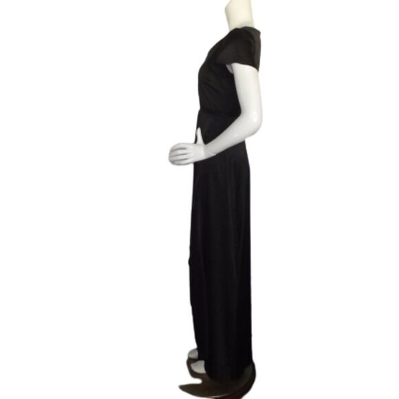 new BALTIC BORN Maxi Wrap Dress, S, Black satin, Flutter sleeve, Tulip skirt - Picture 5 of 14